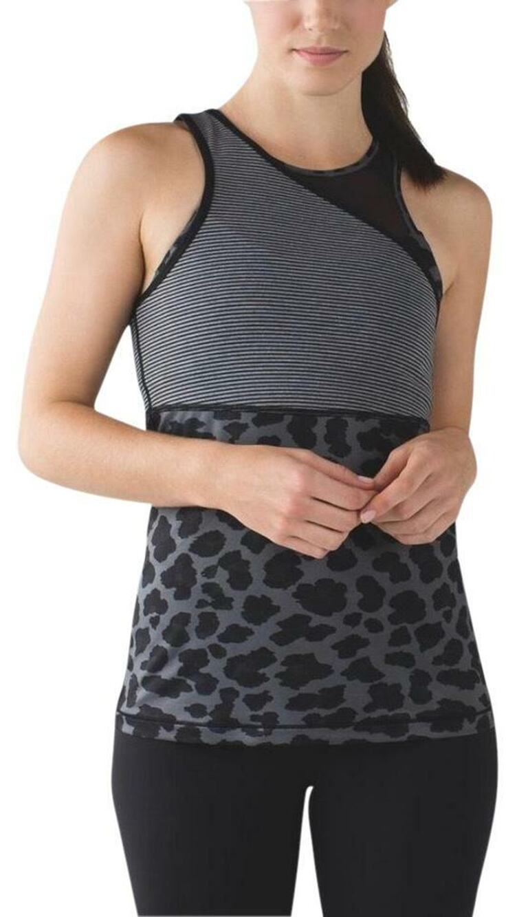 Lululemon Meshed Up Tank Mini Pop Stripe Heathered Slate Black Top Size 6 NWT